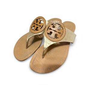 Tory Burch Gold Leather Louisa Thong Flat Sandals Size 38 size 6.5